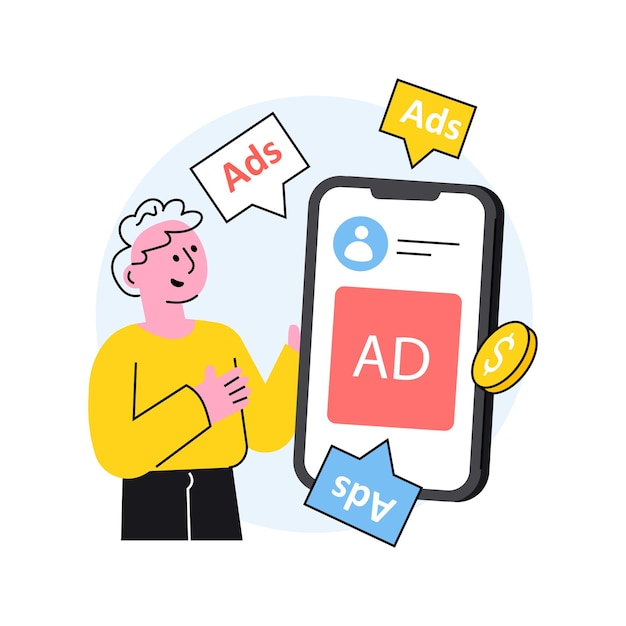 Vector de concepto de anuncios digitales en una ilustración de stock de estilo plano