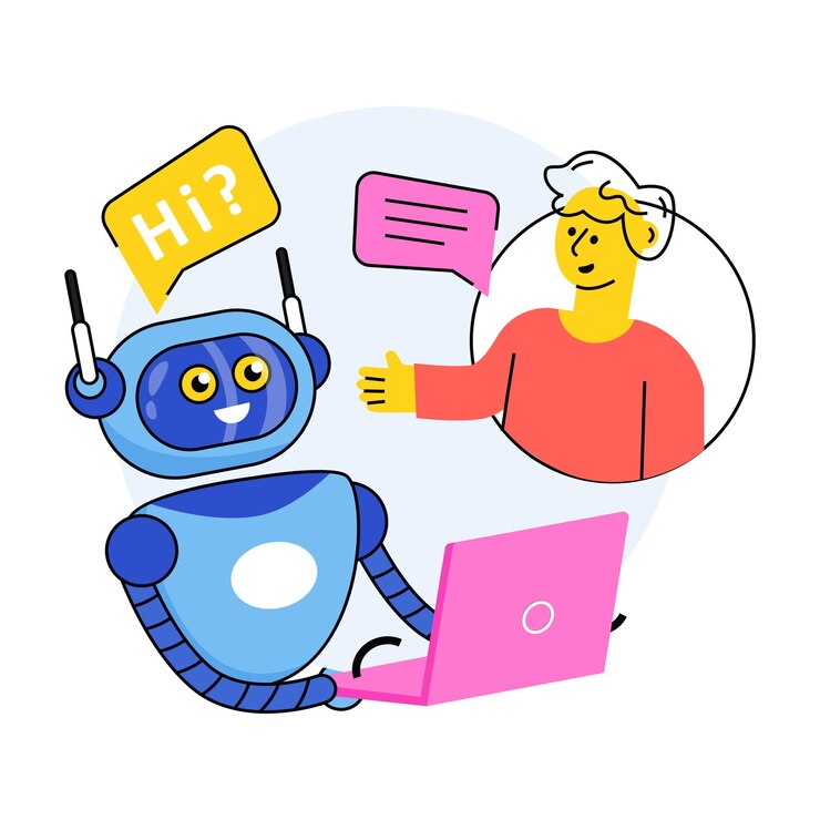 Vector vector de concepto de asistente de robot en una ilustración de stock de estilo plano