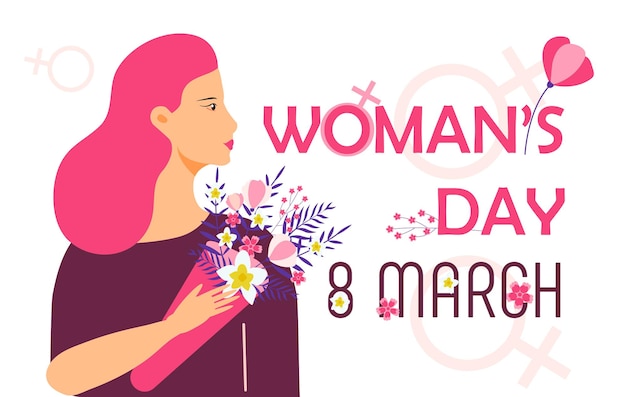 Vector de concepto del día de la mujer en estilo plano El evento se celebra el 8 de marzo El feminismo y el poder femenino