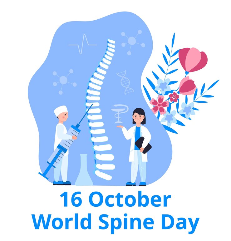 Vector vector de concepto del día mundial de la columna vertebral el evento se celebra el 16 de octubre esqueleto y médicos