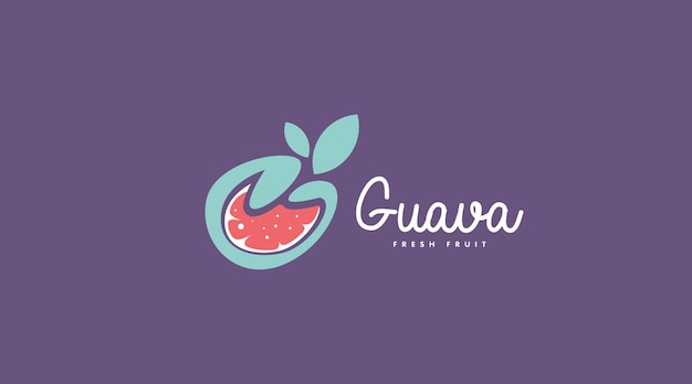 Vector de concepto de diseño de logotipo de guayaba. Plantilla de diseño de logotipo de fruta de guayaba fresca para negocios en comercio de frutas y tienda de bebidas de frutas