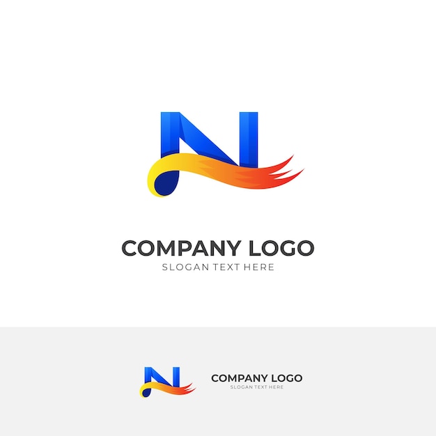 Vector de concepto de diseño de logotipo inicial N con estilo colorido 3d