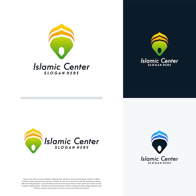 Vector de concepto de diseños de logotipo de centro islámico, vector de diseños de logotipo de mosque point