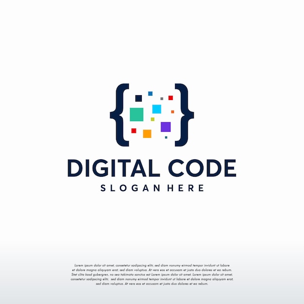 Vector de concepto de diseños de logotipo de código digital, plantilla de logotipo de tecnología de píxeles