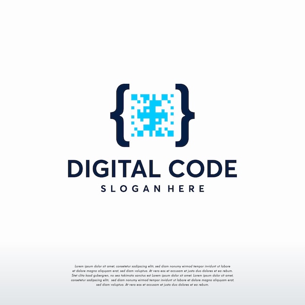 Vector de concepto de diseños de logotipo de código digital, plantilla de logotipo de tecnología de píxeles