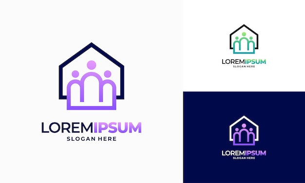 Vector de concepto de diseños de logotipo de comunidad de propiedad de contorno moderno, plantilla de logotipo de comunidad de bienes raíces