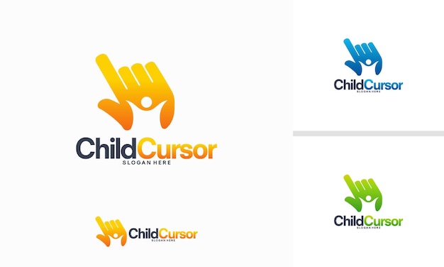 Vector de concepto de diseños de logotipo de cursor infantil, símbolo de plantilla de logotipo de niños en línea