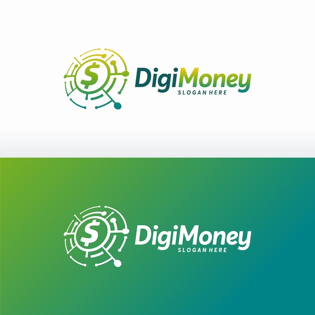 Vector vector de concepto de diseños de logotipo de dinero digital, plantilla de logotipo de tecnología de dólar