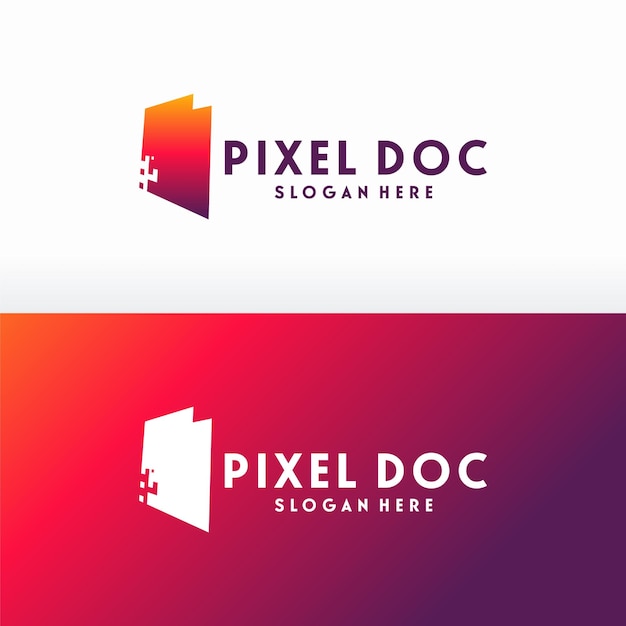 Vector de concepto de diseños de logotipo de documento digital, plantilla de logotipo de documento de píxeles, logotipo de icono de datos de tecnología