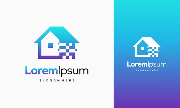 Vector de concepto de diseños de logotipo de house technology, plantilla de logotipo de pixel building