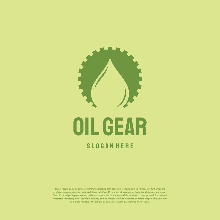 Vector vector de concepto de diseños de logotipo de la industria petrolera, símbolo de plantilla de logotipo de máquina de engranajes de aceite