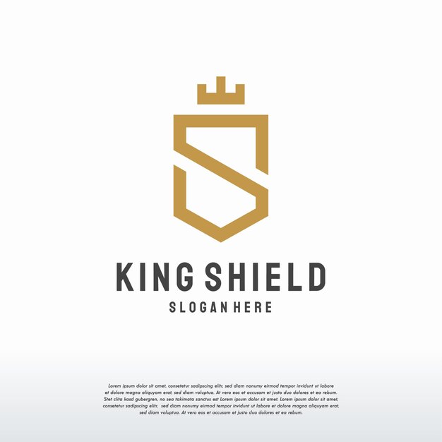 Vector de concepto de diseños de logotipo de King Shield, plantilla de logotipo de escudo inicial S