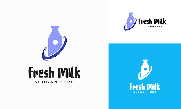 Vector de concepto de diseños de logotipo de leche fresca, Ilustración de vector de plantilla de logotipo de leche saludable