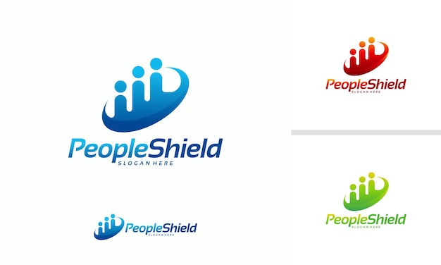 Vector de concepto de diseños de logotipo de people shield, plantilla de logotipo de community care, vector de plantilla de logotipo de shield y people