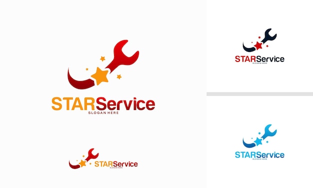 Vector de concepto de diseños de logotipo de Star Service, plantilla de diseños de logotipo de llave inglesa
