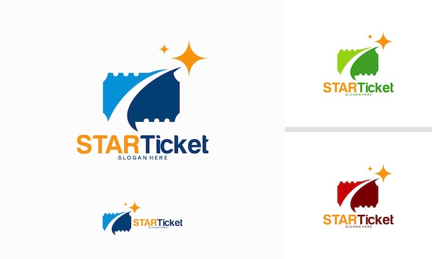 Vector de concepto de diseños de logotipo de star ticket, diseños de plantilla de logotipo de vip ticket
