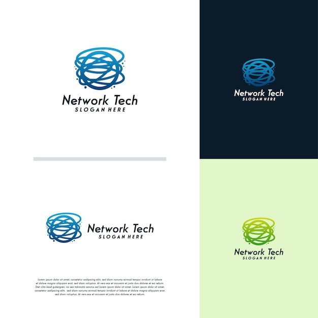 Vector de concepto de diseños de logotipo de tecnología de píxeles, símbolo de logotipo de red de internet, logotipo de cable digital