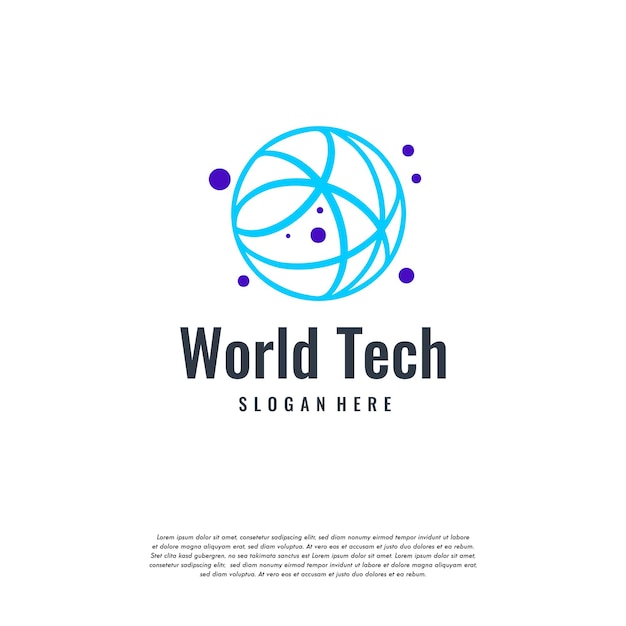 Vector de concepto de diseños de logotipo de world tech, símbolo de plantilla de logotipo de globo