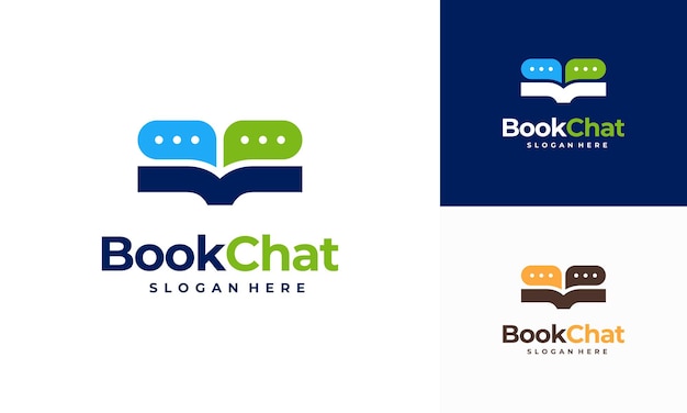 Vector de concepto de diseños de logotipos de charlas de libros, diseños de logotipos de libros de chat vector de iconos de plantillas de logotipos de libros de discursos