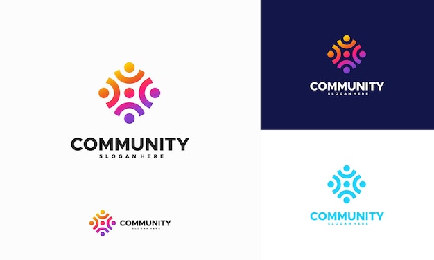 Vector de concepto de diseños de logotipos comunitarios modernos, diseños de plantillas de logotipos de personas de grupo