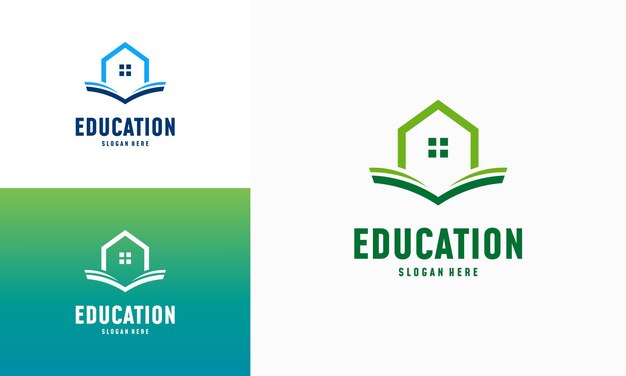 Vector de concepto de diseños de logotipos de home learning. plantilla de logotipo de educación en el hogar, símbolo de bienes raíces