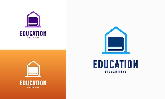 Vector de concepto de diseños de logotipos de Home Learning. Plantilla de logotipo de educación en el hogar, símbolo de bienes raíces