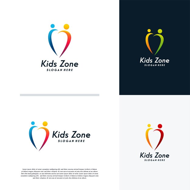 Vector de concepto de diseños de logotipos de kids zone, plantilla de diseños de logotipos de puntos comunitarios