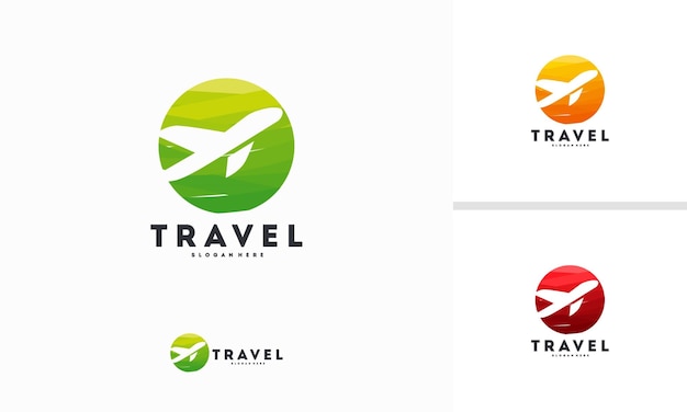 Vector de concepto de diseños de logotipos de viajes de círculo abstracto, diseños de símbolos de logotipos de aviones