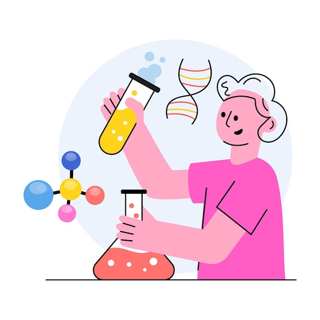 Vector de concepto de estudio de laboratorio en una ilustración de stock de estilo plano