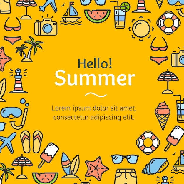 Vector de concepto de icono de línea de plantilla de diseño redondo de horario de verano