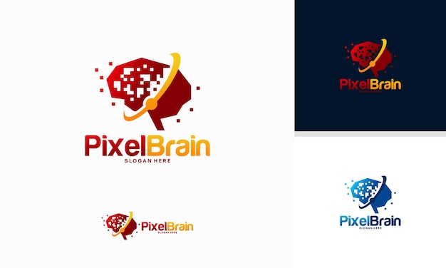 Vector de concepto de logotipo de cabeza de píxel, diseños de plantilla de logotipo de tecnología robótica ilustración vectorial