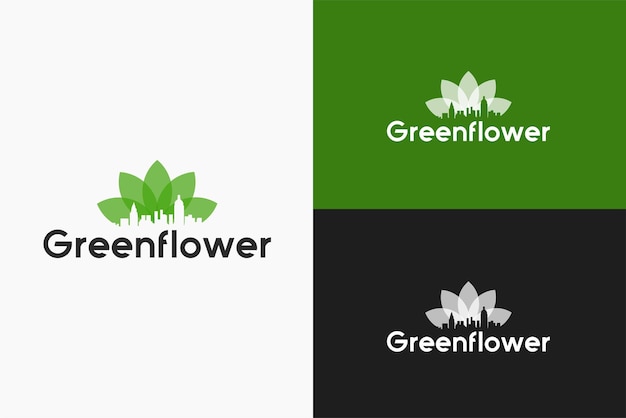Vector de concepto de logotipo de ciudad flor verde