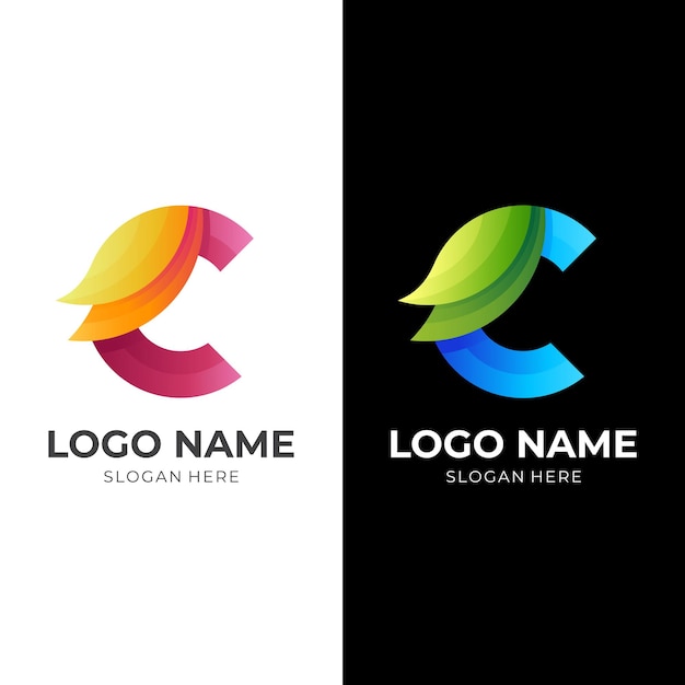 Vector de concepto de logotipo letra c con estilo colorido 3d