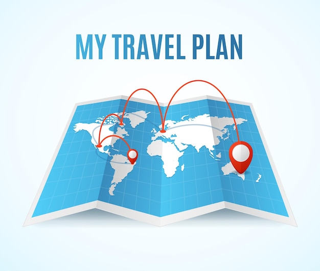 Vector de concepto de mapa de plan de viaje 3d detallado realista