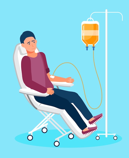 Vector de concepto de quimioterapia para la página de destino de la web médica Procedimiento de quimioterapia e ilustración oncológica Paciente contra el cáncer Se muestra el cuentagotas de quimioterapia con líquidos intravenosos