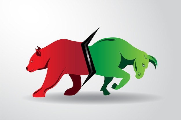Vector de concepto de toro y oso en el mercado de valores