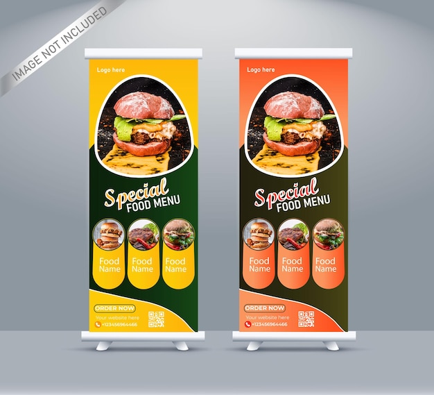 Vector concepto único de comida y restaurante moderna plantilla de diseño de banner enrollable