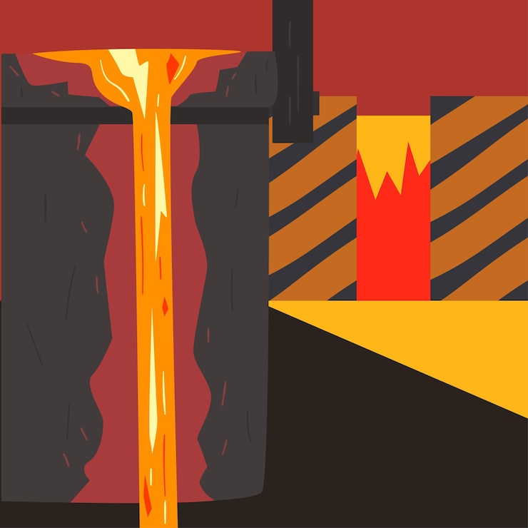 Vector vector conceptual de la industria metalúrgica para la fundición de metales en altos hornos, la producción de acero y aleaciones