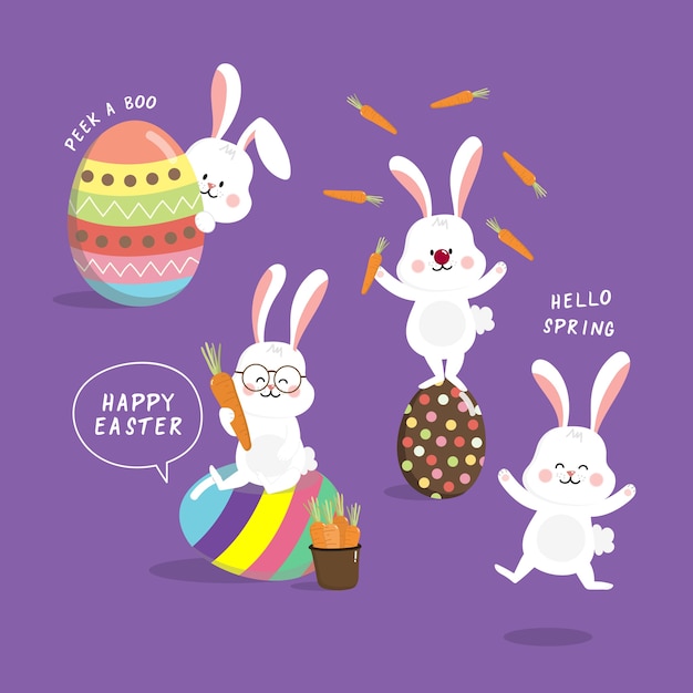 Vector de conejito y huevos de pascua