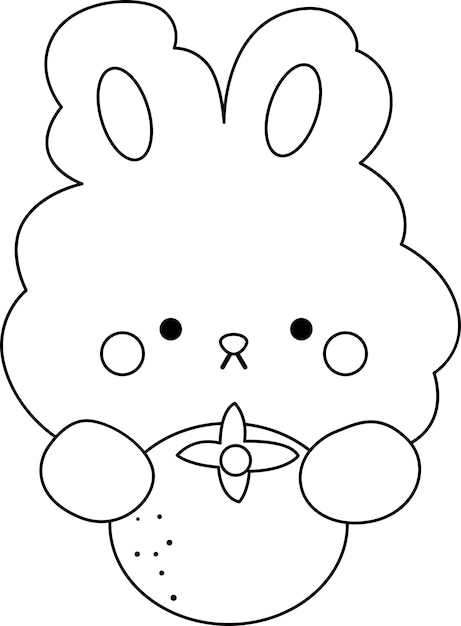 un vector de conejo abrazando una naranja en color blanco y negro