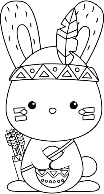 Vector un vector de un conejo en estilo tribal en color blanco y negro