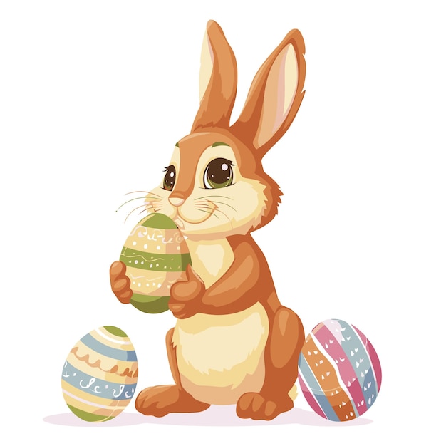 Vector conejo lindo con huevos de Pascua