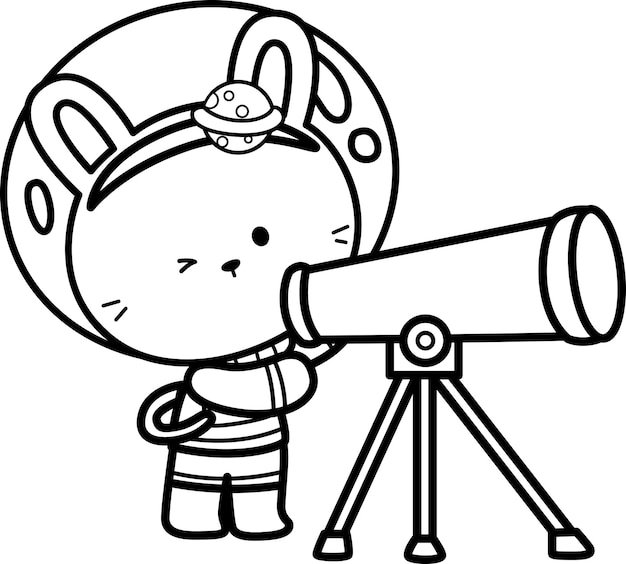 un vector de un conejo con un telescopio para colorear
