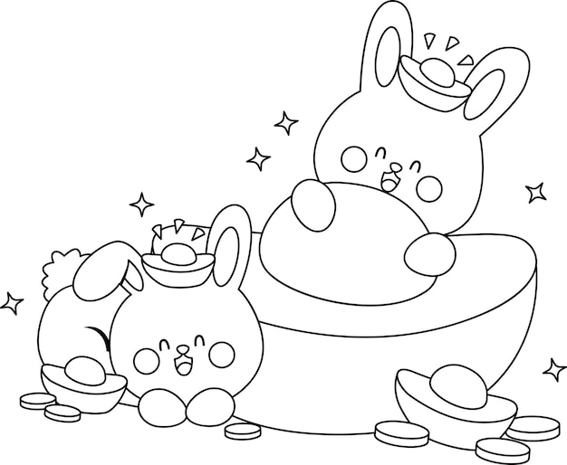 un vector de conejos y oro en color blanco y negro