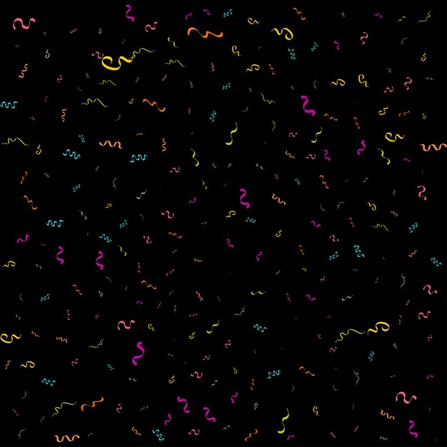Vector vector de confeti colorido ilustración festiva de confeti brillante que cae aislado sobre fondo negro elemento de oropel decorativo de vacaciones para el diseño