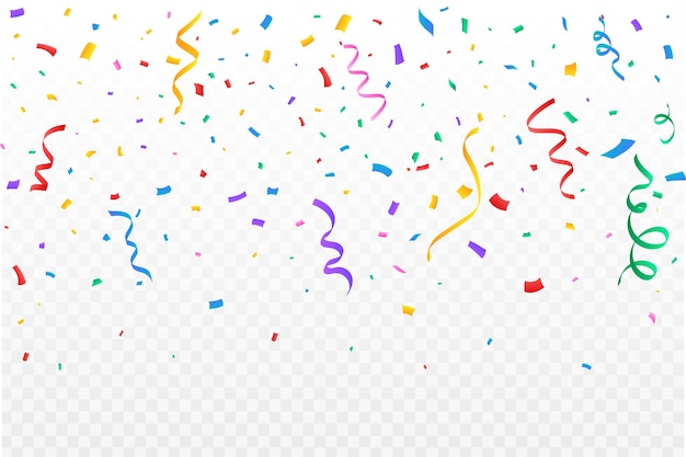 Vector de confeti para el fondo del carnaval Cinta de fiesta multicolor y confeti cayendo Confeti colorido aislado sobre fondo transparente Elementos del festival Celebración de la fiesta de cumpleaños