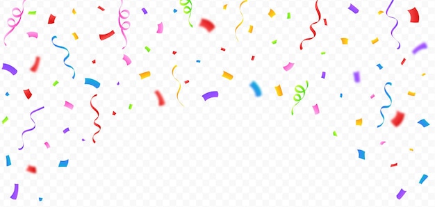 Vector de confeti para el fondo del festival. Oropel de fiesta multicolor y confeti cayendo. Confeti de colores aislado sobre fondo transparente. Elemento de celebración de aniversario y cumpleaños.