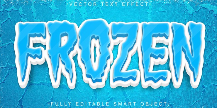 Vector vector congelado de hielo efecto de texto de objeto inteligente totalmente editable