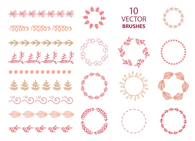 Vector conjunto de 10 pinceles florales, abstractos vectoriales.