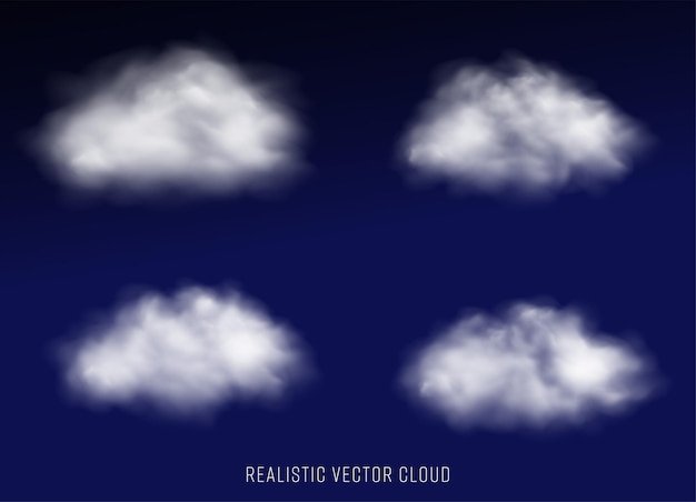 Vector conjunto abstracto realista nube de niebla elemento de diseño de humo blanco para el sitio web saludo descuento vou ...